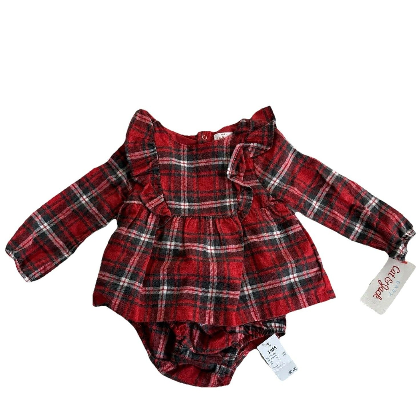 Xmas Cat & Jack Baby 18m Red Plaid 2 Piece Holiday Christmas Outfit Nwt